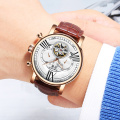Kinyued J023 Fashion Leather Automatic Man Watches Tourbillon Calendar Chronograph Mechanical Watch